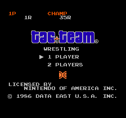 Tag Team Wrestling title screen for NES